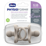 Chicco PhysioForma Luxe Orthodontic Pacifier for Babies 6-16 Months, One-Piece 100% Soft Silicone, Supports Breathing, Textured Shield & Handle, Sterilizing Case, BPA Free, 2-Pack, Grey