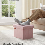 SONGMICS MAZIE Collection - Small Folding Storage Ottoman, Foot Rest Stool, 12.2 x 16.1 x 12.2 Inches, 286 lb Load Capacity, for Living Room, Bedroom, Home Office, Dorm, Jelly Pink ULSF102R01