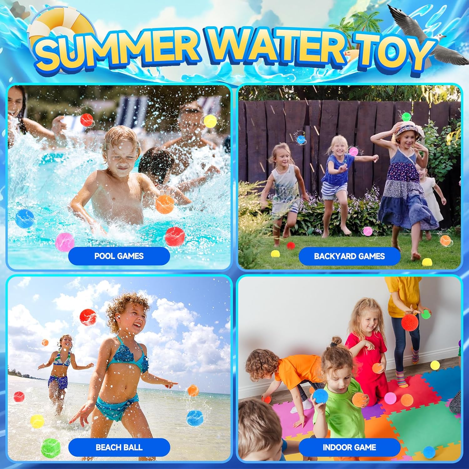 90 Pcs Reusable Water Balls, Reusable Water Balloons for Outdoor Toys and Games, Water Toys for Kids and Adults Boys and Girls - Summer Balls for Pool and Backyard Fun