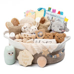 30 Piece Baby Gift Basket – Luxury Curated Baby Girl Gift Basket for Newborn, Premium All-in-One Baby Shower Gift Set, Essentials with Keepsakes for First Visit (Khaki)