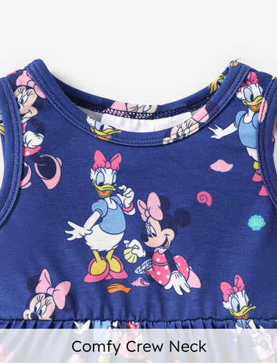 Disney Minnie Mouse Baby Girl Dress Daisy Duck Pattern Casual Sundress Sleeveless Summer Outfit School Holiday Clothes Deep Blue 6-9 Months