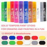 TBC The Best Crafts Paint Sticks,12 Colors Metallic, Washable Paint, Non-toxic, Tempera Paint Sticks for Kids and Students