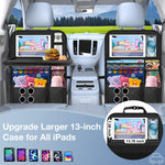 Oneyus Car Backseat Organizer with Table Tray((2-Pack)) 9 Storage Pockets Backseat Car Organizer and storage with Tablet Holder, Kick Mats Back Seat Cover for Kids family Road Trip Essentials Travel