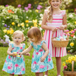 PATPAT 3 Packs Girl Toddler Dresses Sleeveless Flamingo Striped Toddler Casual Dresses 4-5 Years Multicoloured