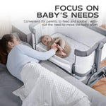 BabyBond Baby Bassinet, 3 in 1 Bassinet Bedside Sleeper with Washable Soft Mattress and Sheet, 6 Height Adjustable Bedside Crib, 4-Sided Mesh Bedside Bassinet for Baby