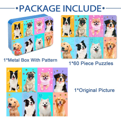 LELEMON Puzzles for Kids Ages 4-6,Dog 60 Piece Puzzles for Kids Ages 4-8,Children Jigsaw Puzzles Kids Puzzles in a Metal Box,Educational Learning Puzzle Toys for Girls and Boys