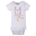 Gerber Baby Girls' 4-Pack Short Sleeve Onesies Bodysuits, Bunny Ballerina Purple, 3-6 Months