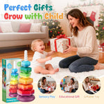 Baby Spinning Stacking Toys for Toddlers 1-3, Sensory Montessori Toy for 1 Year Old Girl Boy, Rainbow Ring Stacker Tower, Educational Learning Toy, Perfect Christmas Birthday Gifts