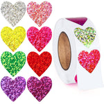 Heart Stickers, Heart Sticker for Kids, Valentines Stickers, 500Pcs 1 Inch Glitter Love Heart Stickers Self-Adhesive Sparkly Sticker for Valentine's Day Wedding Envelope Kid Reward Classroom Supplies
