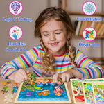 Wooden Puzzles for Kids Ages 4-6, 4 Pack with 24 Pieces Unicorn, Mermaid, Princess, Elf Wooden Puzzles for Toddlers Set, Educational & Learning Puzzles, Gifts for 3 4 5 6 Year Old Boys Girls