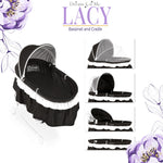 Dream On Me Lacy Portable 2-in-1 Bassinet & Cradle in Black, Lightweight Baby Bassinet with Storage Basket, Adjustable and Removable Canopy