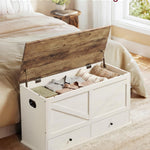 VASAGLE Storage Chest, Storage Bench with 2 Fabric Drawers, Farmhouse Style, for Entryway, Bedroom, Living Room, 15.7 x 39.4 x 19.9 Inches, Rustic White and Honey Brown ULSB043W02