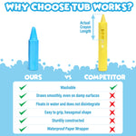 Tub Works® Smooth™ Bath Crayons Bath Toy, 12 Pack | Nontoxic, Washable Bath Crayons for Toddlers & Kids | Unique Formula Draws Smoothly & Vividly on Wet & Dry Tub Walls | Hexagon Grip Bathtub Crayons