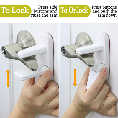 Door Lever Lock (2 Pack) – Prevents Toddlers from Opening Doors – Easy One-Hand Operation for Adults – Durable ABS with 3M Adhesive Backing – No Tools Needed for Install