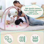 Hiseeme Baby Play Gym Mat, Thick Baby Activity Gym for 0-6 Months, Tummy Time Mat with 5 Sensory Toys for Newborn Development, Baby Playmats for Infant with Non-Slip Cushioned Foam Padding (Pink)