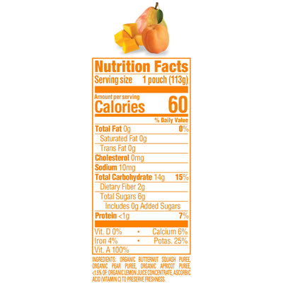 Happy Baby Organics Stage 2 Baby Food Pouches, Gluten Free, Vegan & Healthy Snack, Clearly Crafted Fruit Puree, Squash, Pears & Apricots, 4 Ounces (Pack of 16)
