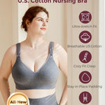 Momcozy Busty Nursing Bras, U.S.Cotton Wirefree Fixed Padded Maternity Bra, Full Coverage Adjustable Fit Gray