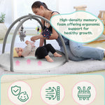 Hiseeme Baby Play Gym Mat, Thick & Plush Baby Playmats, Tummy Time Mat with 5 Sensory Toys for Newborn Development, Baby Activity Gym for Infant with Non-Slip Cushioned Foam Padding (Grey)