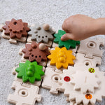 PlanToys® Wooden Gears & Puzzles Set | Montessori STEM Educational Toy | Wooden Gear Building Puzzle for Logical Thinking, Fine Motor Skills & Cause and Effect Learning