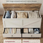 VASAGLE Storage Chest, Storage Bench with 2 Fabric Drawers, Farmhouse Style, for Entryway, Bedroom, Living Room, 15.7 x 39.4 x 19.9 Inches, Rustic White and Honey Brown ULSB043W02