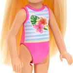 Barbie Chelsea Small Doll Featuring Swimsuit with Stripes & Floral Print, Blonde Hair & Blue Eyes