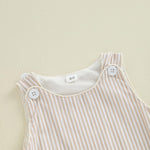 Youweixiong Newborn Baby Boy Girl Striped Romper Sleeveless Cotton Linen Bubble Bodysuit Button Shoulder Jumpsuit Tank Summer Overalls (Khaki, 0-3 Months)