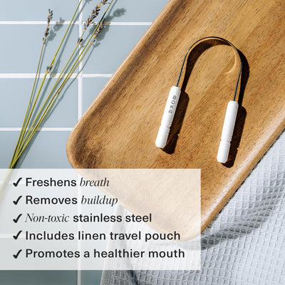 Boka Tongue Scraper for Adults & Kids with Case - Stainless Steel Tongue Cleaner w/Linen Travel Pouch - Scrubber to Remove Tongue Buildup and Freshens Breath (Pack of 1)