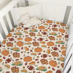 Fall Pink Pumpkins Bows Gingham Baby Crib Sheets for Girls Autumn Thanksgiving Harvest Soft Snug Fitted Crib Mattress Covers for 52''x28'' Standard Crib & Toddler Mattress Halloween Bed Sheets