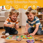 Funsland Wooden Toddler Puzzles - 4 Pcs Eco-Friendly Animal Patterns Jigsaw With Handles - Infant Kid Fine Motor Skill Learning Educational Montessori Toys for 1-3 Years Old