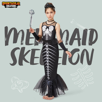 Spooktacular Creations Child Girl Mermaid Skeleton costume, Mermeid Costume for Girls Halloween Dress Up Parties (Small (5-7yr))