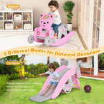 GLACER 5 in 1 Toddler Slide Rocking Toy, Rocking Horse Playset with Slide, Basketball Hoop, Ring Toss Game, Stool & Inflatable Basketball, Convertible Climber Playground for Indoors Outdoors (Pink)