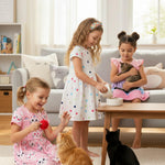 PATPAT Girl Cat Rainbow Dot Dress 3-Pack, Cute Short Sleeve Cotton Skater Dresses for School, Park & Vacation, Girls 5–6 Years