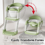 XIGGA 3 in 1 Potty Toilet Training Seat with 2-level Adjustable Steps, Equipped with Waterproof Cushion and Non Slip Step Stool, Dedicated Toilet Seat for Boys Girls - Green