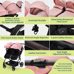 Side by Side Double Stroller for Twins, Lightweight Compact Foldable Baby Travel Stroller with High Landscape Seat, Adjustable Canopy & Recline for Infant and Toddler, Pink