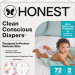 The Honest Company Clean Conscious Diapers for Delicate Skin | Up to 100% Leakproof | Hypoallergenic, Fragrance Free | Gender Neutral | Club Box, Size 1 (8-14 lbs), 78 Count (Prints May Vary)