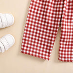 Toddler Baby Boy Girl Gingham Pants Retro Elastic Waist Checkered Plaid Long Pants Casual Sweatpants Bottoms (Wine Red, 9-12 Months)