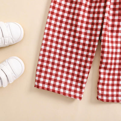 Toddler Baby Boy Girl Gingham Pants Retro Elastic Waist Checkered Plaid Long Pants Casual Sweatpants Bottoms (Wine Red, 9-12 Months)