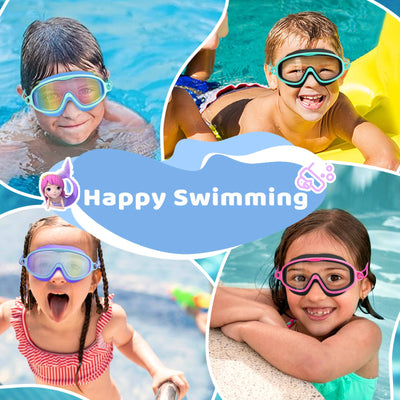 Vvinca Kids-Swim-Goggles with Bungee Strap Wide View Anti Fog UV No Leak Swimming Mask Pool Goggle for 3-14 Toddlers Girls Boys