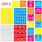 18 PCS Letter Tracing Stencils for Kids Numbers Alphabet Colorful Stencil Mix Car Animal Stencils Writing Practice Kit