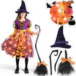 Spooktacular Creations Girls Witch Costume, Light Up Starry Witch Dress with Hat and Broom for Kids, Toddler Halloween Dress Up, Role Play (3T (3-4 yr))