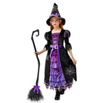 Spooktacular Creations Halloween Fairytale Witch Dress for Kids, Girls Cute Witch Costume Deluxe Set with Broom for Toddler Halloween Role Play Parties, Purple (L 10-12)
