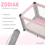 Dream On Me Zodiak Portable Playard in Grey and Pink, Lightweight, Packable and Easy Setup Baby Playard, Breathable Mesh Sides and Soft Fabric - Comes with a Removable Padded Mat