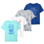 Garanimals Baby & Toddler Boy Surf Tees - Short Sleeve Tees - Kid's Casual Crew Neck - Size 6-9 Months - Blue, Light Grey, White, Navy Blue - 4 Pack