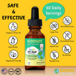 Kiddivit Baby Vitamin A&D Liquid Drops with Vitamin E - 60 Daily Servings, 2 Fl Oz (60 mL) - Dropper Included, Glass Bottle - Sugar Free, Gluten Free, Vegetarian Friendly