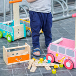 PlanToys Wooden Transforming Robot Tool Box with Wrench, Nuts & Bolts, Wooden Planks, and Shapes| Sustainably Made from Rubberwood and Non-Toxic Paints and Dyes
