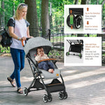 BABY JOY Lightweight Baby Stroller, Compact Toddler Travel Stroller for Airplane with 5-Point Harness, Adjustable Backrest/Footrest/Canopy, Storage Basket, Easy One-Hand Fold, Gray