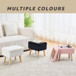 Wimarsbon Storage Ottoman,Soft Faux Fur Footstool with Padded Seat, Small Reading Vanity Chair, Footrest with Wood Tray for Couch, Mini Coffee Table or Display Stand (Pink)