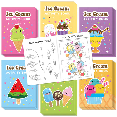 Summer Activity Books for Kids - 24Pcs Coloring Fruits Books Set Bulk Summer Tropical Search Mazes Word Scramble Games Mini Books for Party Goodie Bags Stuffers School Classroom Favors