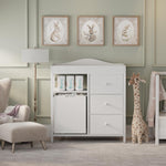 BOLUO White Changing Table with 3 Fabric Drawers and Laundry Hamper, Baby Dresser with Changing Table Top, Nursery Diaper Changing Station with Storage Modern