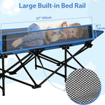 REDCAMP Kids Cot for Sleeping 2-7 Years, Portable Travel Toddler Cot Bed with Guardrail, Lightweight for Outdoor Indoor Home, Blue